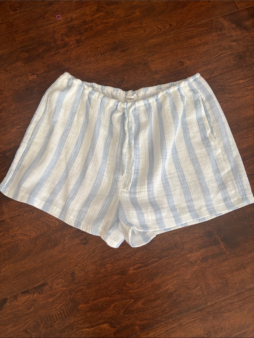 Z Supply Blue and White Striped Linen-Blend Shorts